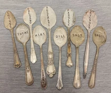 Garden HERB MARKERS Set/10 Handmade from Vintage Silverplate Spoons Planter Pot