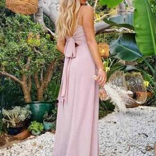 NWT | Show Me Your Mumu Lauren Tie Maxi Dress  Neutral Mauve Chiffon Small $188
