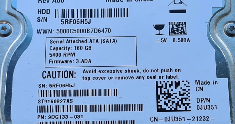 Hard Disk Drive HDD 2.5" 160GB Sata ST9160827AS DATE: 080403 SITE:WU - Image 3 of 4