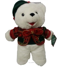 Dan Dee Plush Snowflake Teddy Bear White Christmas 1999 Tartan Hat Collectors