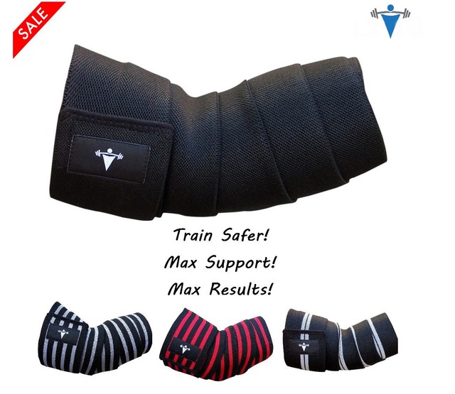 Heavy Duty Elbow Sleeves Support Wraps Straps Gym Power Weight Lifting