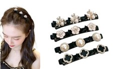 4Pc Crystal Hair Clip Set Braided Flower Clover Barrette Elegant Hair Accessorie