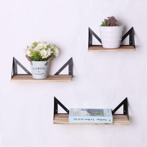 Set of 3 Corner Wall Shelves Industrial Style Metal Wood Shelving Shelf Storage - Picture 1 of 7