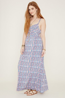 pink and blue flowy dress Forever 21+ Plus Size strappy crisscross back Abstract Maxi 1X little_black