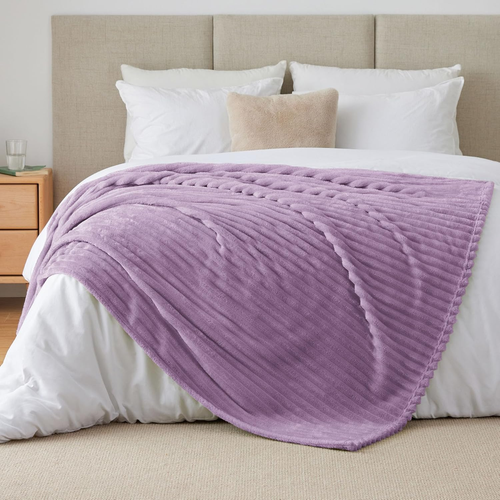 Fleece Throw Blanket for Couch - 300GSM Soft & Warm Fluffy Lilac Blanket, Decora - Picture 9 of 12