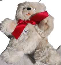 Steiff Plush Cream Color Fur 5-Jointed FRANTZ Teddy Bear w Red Bow 669354 NWT