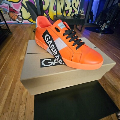 DOLCE & GABBANA Shoes Orange Portofino Logo Tape Men Sneakers EU46