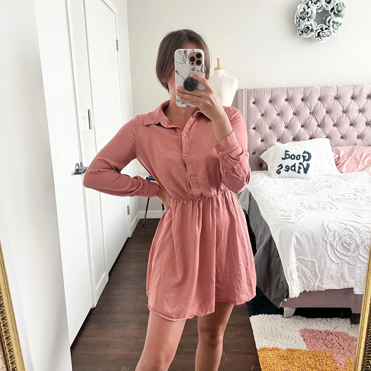 Zara pink cheap button dress