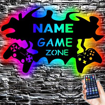 GAME ZONE Schild - Gamer Geschenkidee personalisiert Mit Name Zimmer Beleuchtung