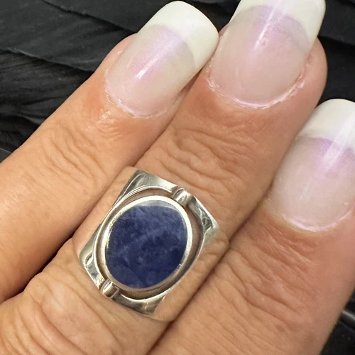 VINTAGE MODERNIST ESTATE 950 SILVER DENIM LAPIS & DARK PINK STONE FLIP RING SZ 6