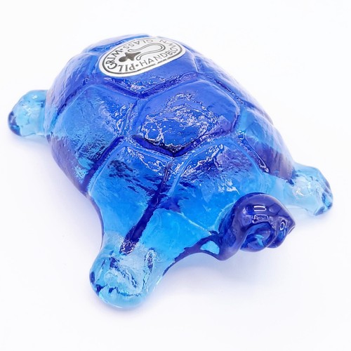 Vtg PILGRIM GLASS Hand Blown Art Blue Glass Turtle Figurine Paperweight - Picture 5 of 8