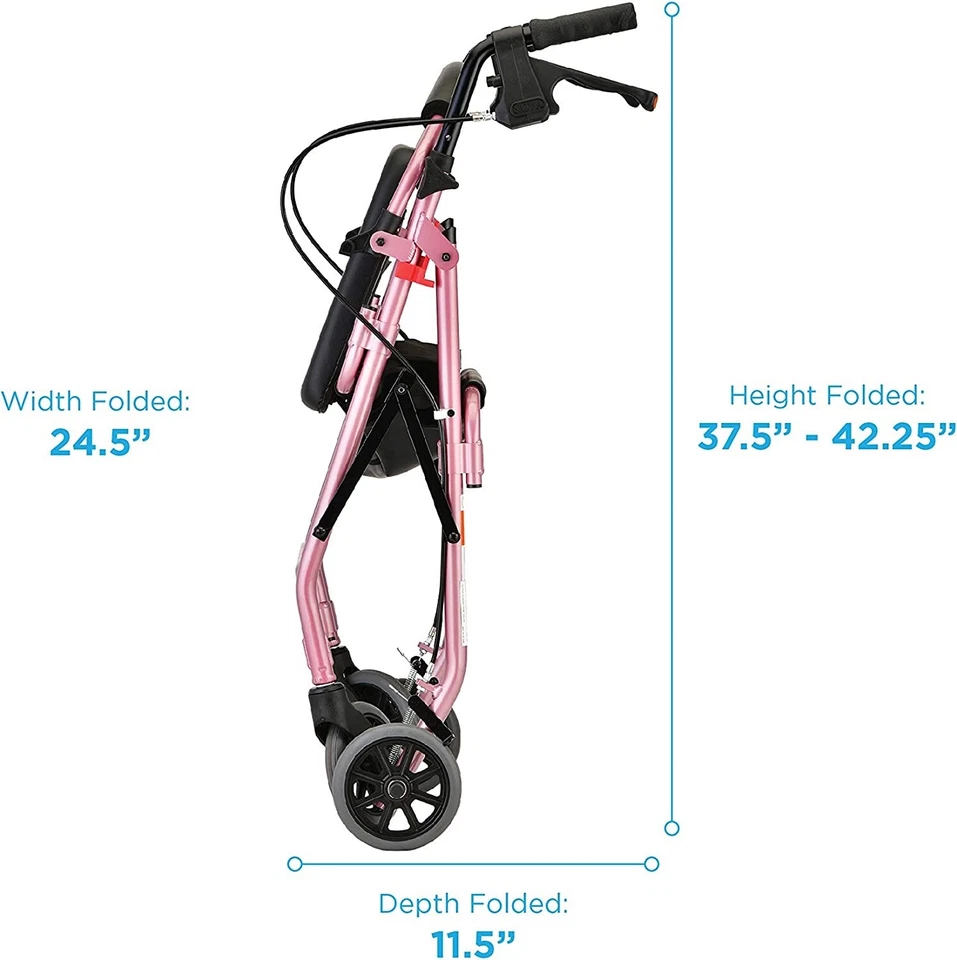 Nova GetGO Classic Foldable Rolling Walker Stnd Size Rollator - OPEN BOX PINK - Image 3 of 4