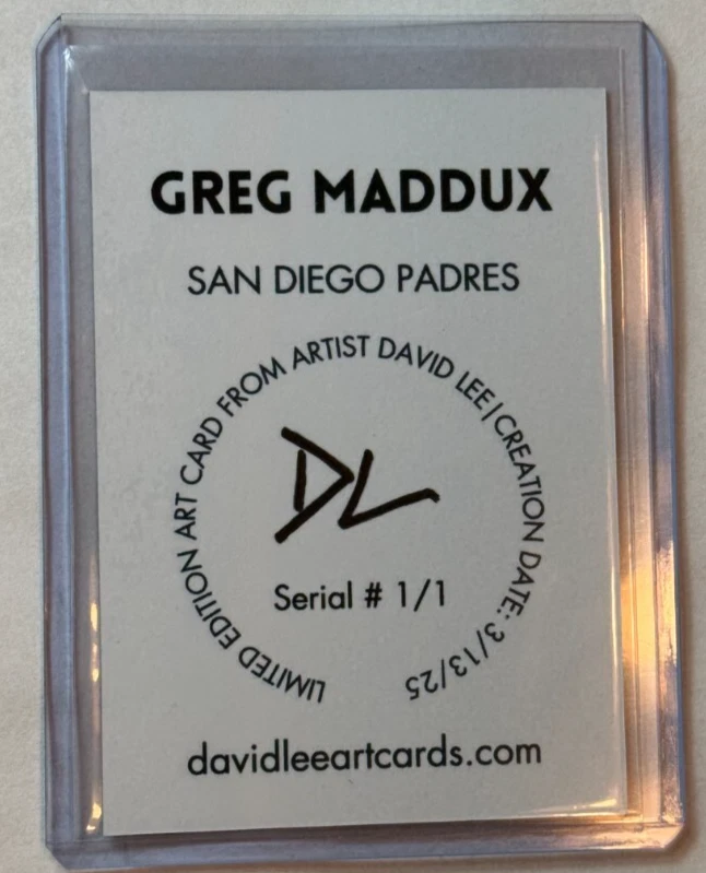 Greg Maddux Platinum Plated Artist Signed "San Diego Padres" Trading Card 1/1 - Image 2 of 2