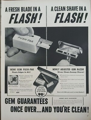 1949 vintage gem razor and Blades print ad. Push Pak Blades | eBay