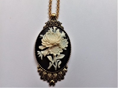 Collier Pendentif Camée Ange Noir Et Blanc - Neuf Sans Emballage, Résine Et Alliage, Style Vintage