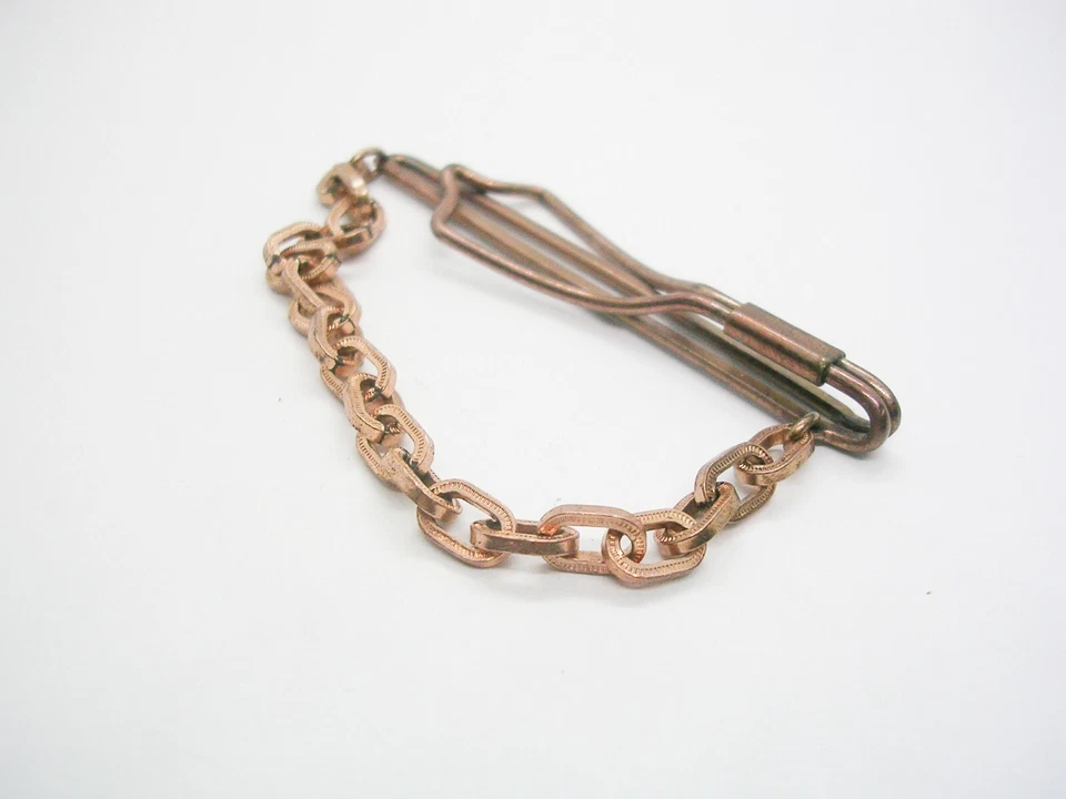 Vintage Tie Chain Copper Tie Clip with Chain Formal Wear Men Jewelry - Image 3 of 3