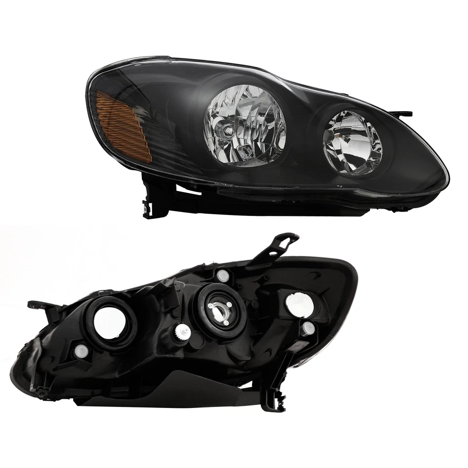 Headlights Headlamps Left+Right For 2003-2008 Toyota Corolla Left+Right Black Foto 2 de 4