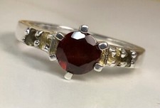 925 Sterling Silver Garnet/CZ Gemstone Ring SZ-7 Fine Jewelry
