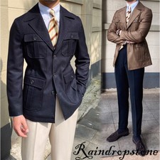 Men's British Safari Jacket Vintage Lapel Hunting Coats Casual Overalls Pockets