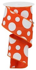GIant Two Size Polka Dot Wired Edge Ribbon - 10 yards Dark Orange White 2.5 Inch