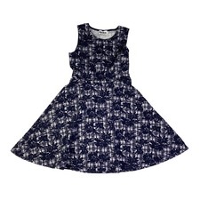 Leota USA Made Navy Blue Jacquard Textured Knit Plaid Floral Fit Flare Dress