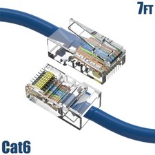 7FT Cat6 RJ45 Ethernet LAN Network UTP Non-Boot Patch Cable Copper 24AWG Blue