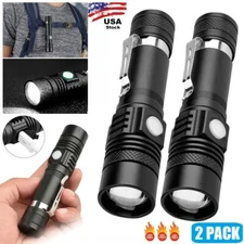 2x USB Rechargeable Super Bright LED Tactical Flashlight Outdoor Zoom Flashlight
