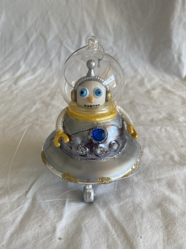 Glass Snowman In A Spaceship Christmas Ornament Holiday Decor
