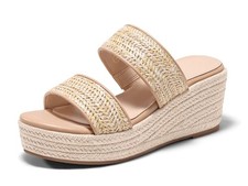 Coutgo Womens Platform Wedge Sandals Espadrille Raffia Heeled Slides Open...