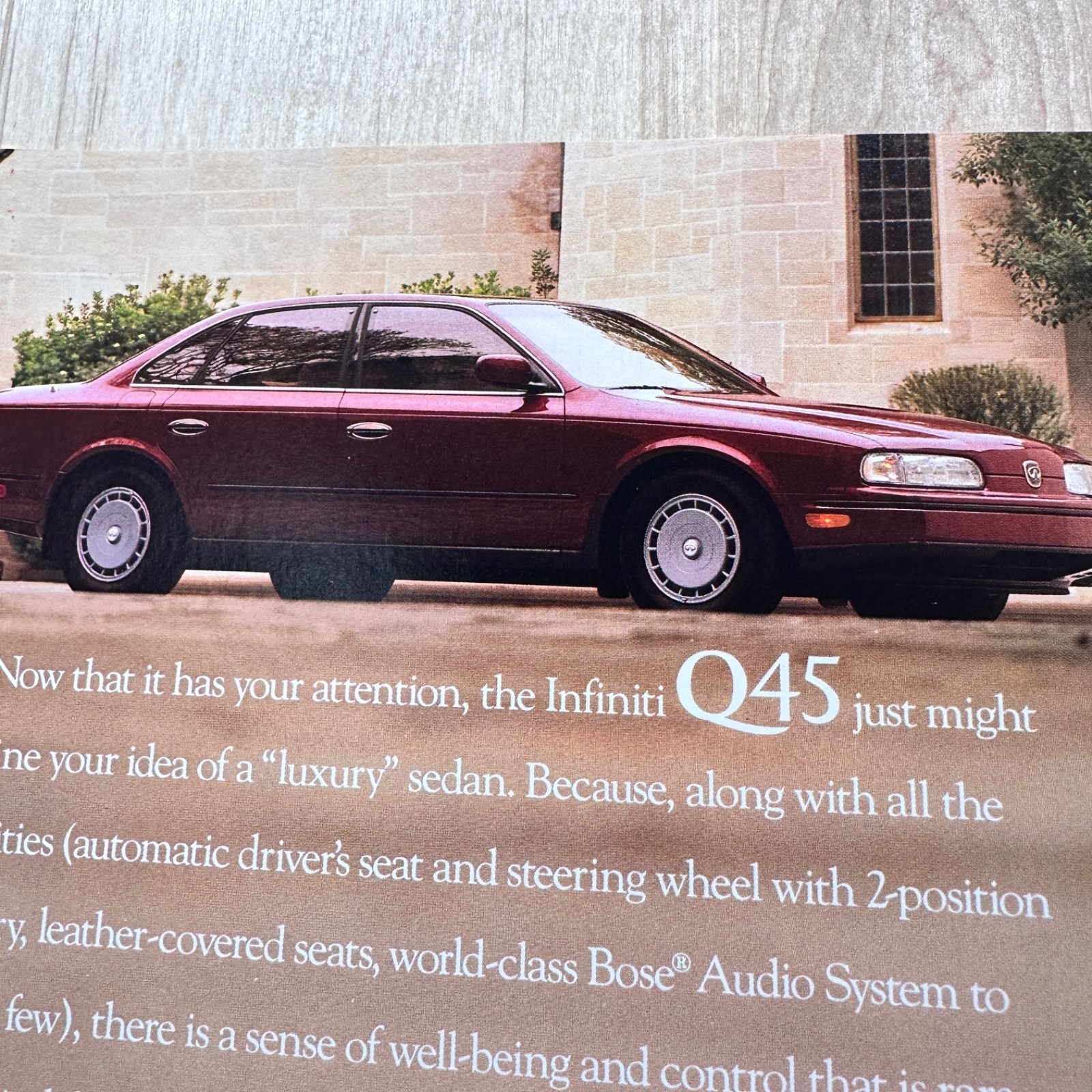 1990 Infinity Q45 Red Sedan Vintage Print Ad Car Auto Advert Art