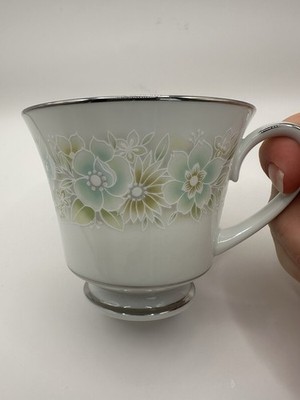 Noritake Paula 2158 Cup Fine China Japan Green Floral Platinum Trim