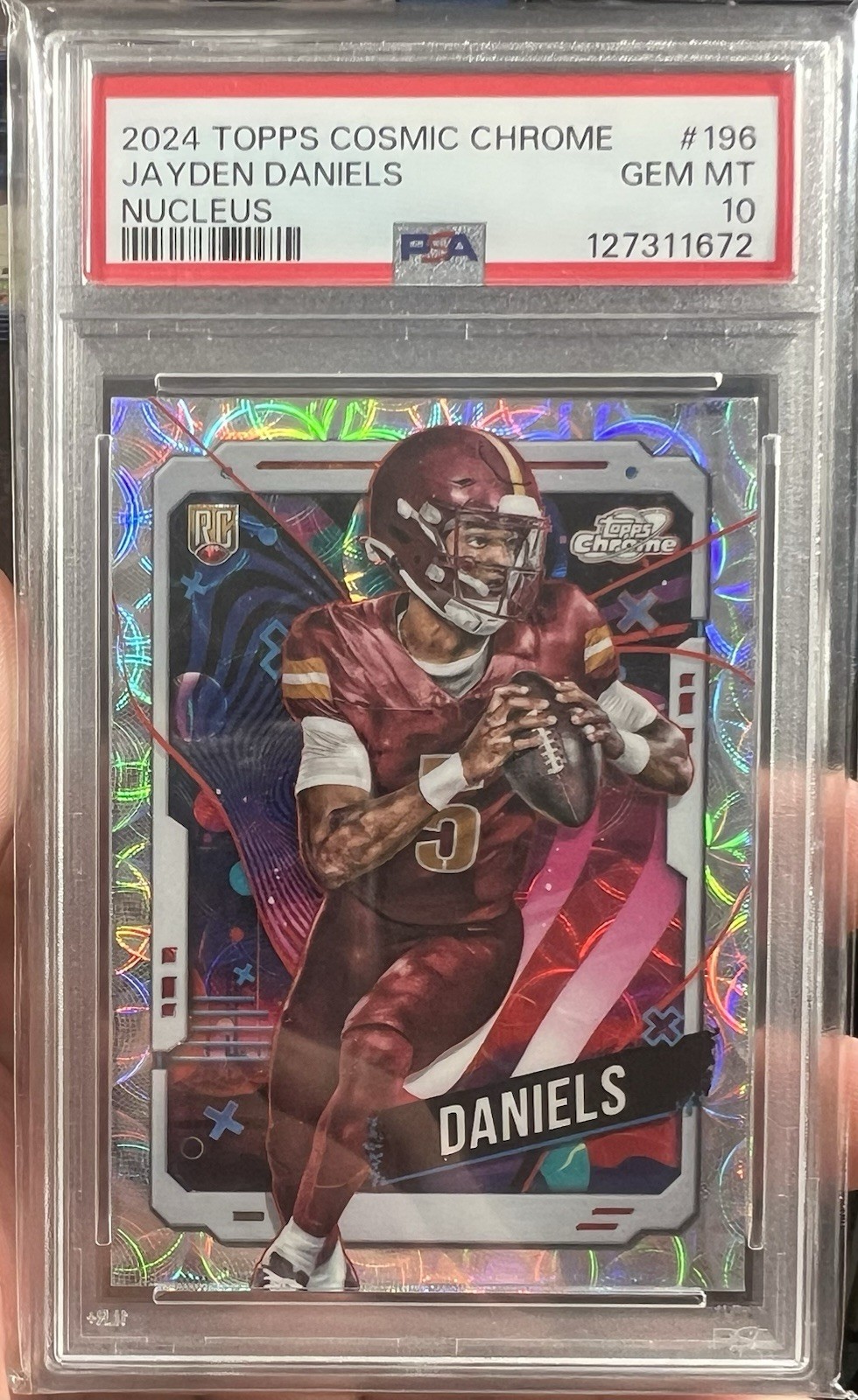 2024 TOPPS COSMIC CHROME 196 JAYDEN DANIELS NUCLEUS REFRACTOR RC PSA 10