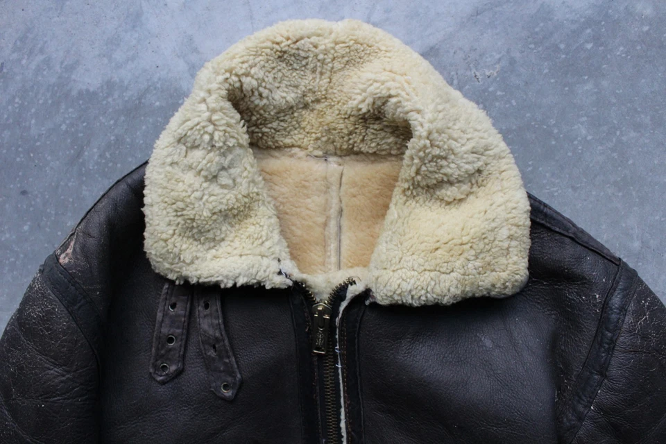 Chaqueta MOUTON bomber de cuero de piel de oveja gamuza vintage años 60 L Foto 2 de 4