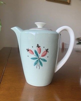 50er / 60er Jahre Poole Keramik 'Trudiana' Teekanne - Design ''Weissdorn''
