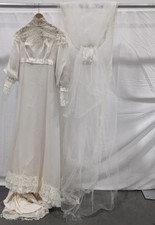 Ivory Lace Satin Victorian Wedding Dress with Veil, Long Sleeve, 14" Chest
