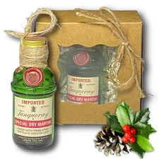 Tanqueray Special Dry Martini Artisan Vintage Glass Miniature Bottle Ornament