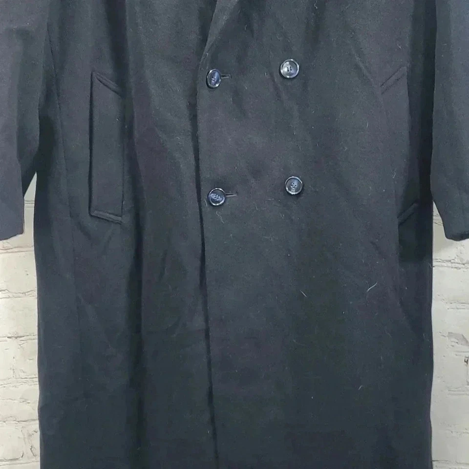 Vintage Conte di Milano Double Breasted Navy Wool Cashmere Trench Coat Men's L44 - Image 4 of 4