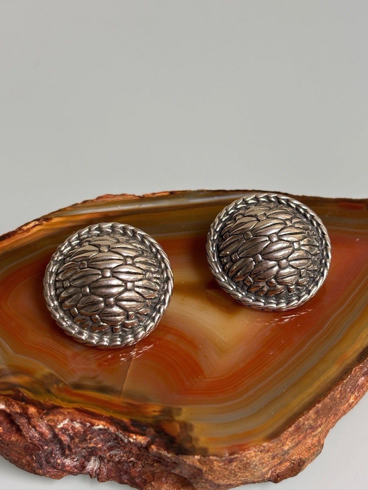 John Hardy Sterling Silver 925 Knitted Dome Circle Clip On Earrings