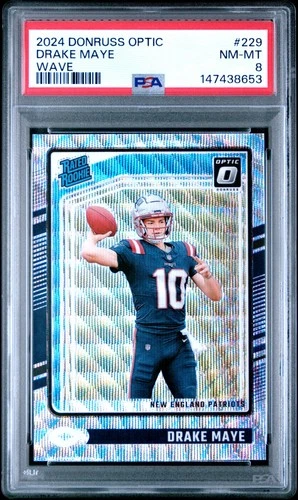 147438653 Drake Maye 2024 Panini Donruss Optic #229 Wave Rated Rookie /300 PSA 8