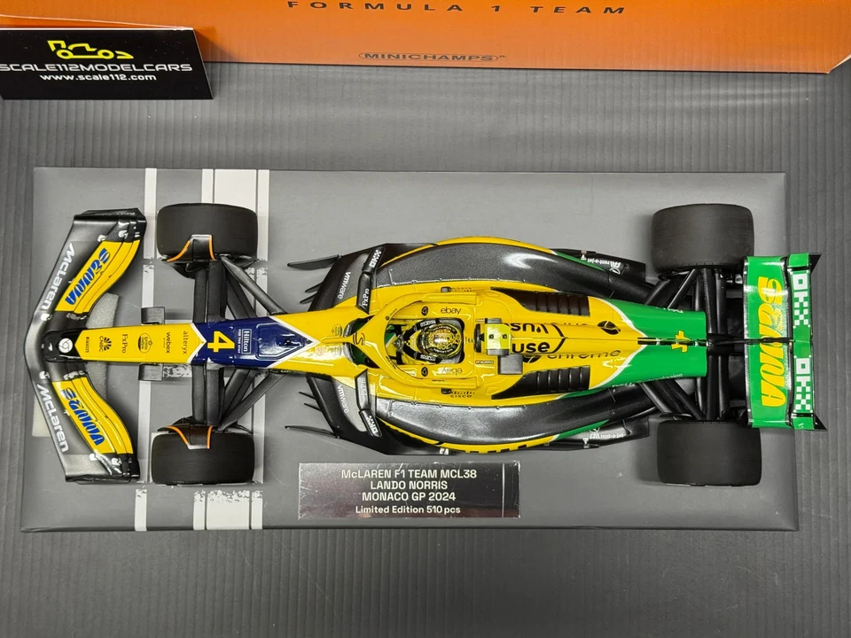 McLaren MCL38 #4 Lando Norris 2024 Monaco GP 1/18 Scale Model Car by Minichamps - Image 3 of 4