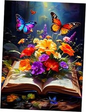Flowers Diamond Painting Kits for Adults - 5D 11.8 x 15.7 in Book Butterfly