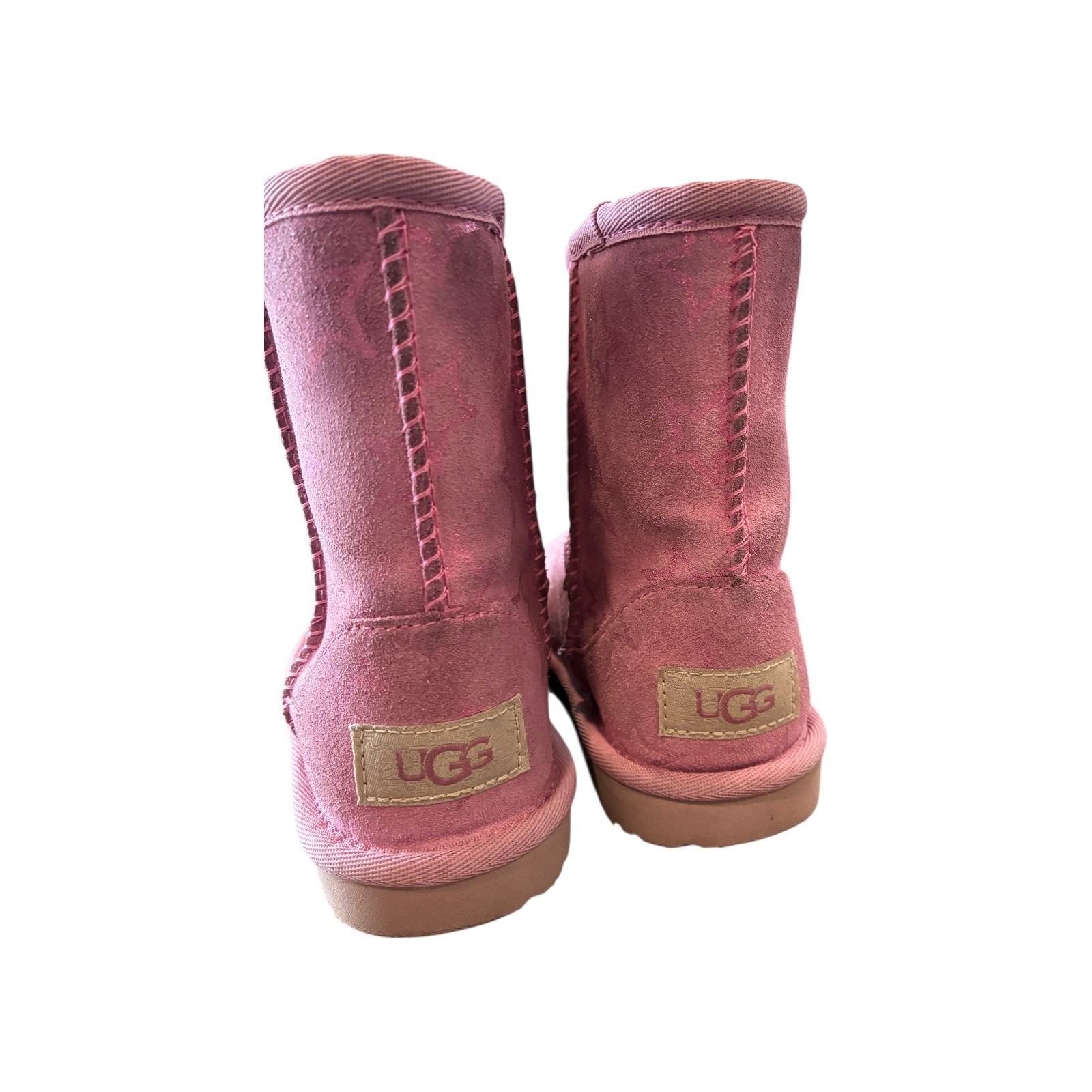 UGG Pink Star Print Sheepskin Lined Boots Kids Size 11 Youth image 3