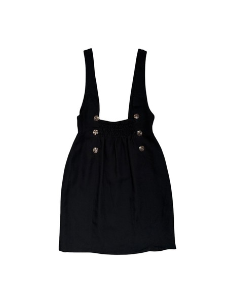 Vintage KARL LAGERFELD Black Sleeveless Mini Dress Gold Spiral Buttons 80s 90s