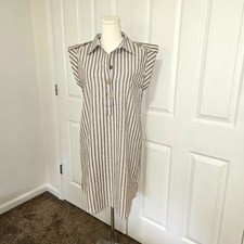 J GEE Shirt Dress Womens Small Brown White Striped Safari Padded Cap Sleeve