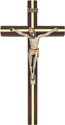 Dark Brown Wooden Crucifix with Gold-Tone Metal Inlay and Silver-Tone Corpus | C