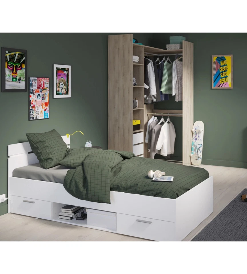 LETTO SINGOLO "MICHIGAN" BIANCO 90X200 CM - Immagine 3 di 4