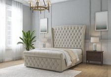 Pullet Winged Upholstered Bed Frame in Plush Velvet Fabric All Sizes & Colors UK