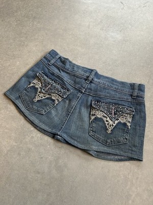 Vintage Collection Damen Jeans-Minirock Denim Blau Spitze Strass Gr. S