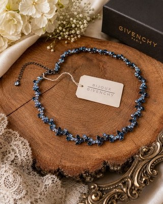 NOS Vintage GIVENCHY Bijoux Blue Crystal Necklace 20  Designer Statement