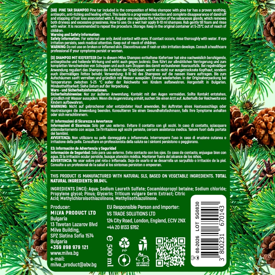 Milva Pinienteer Shampoo 500 ml Anti-Schuppen & Schuppenflechte Behandlung für juckende Kopfhaut - Bild 2 von 4